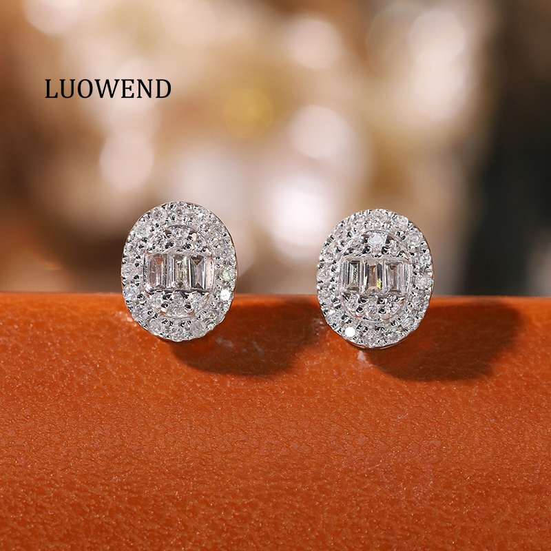 Diamond Stud Earrings - LUOWEND Anting-anting Emas Putih 100% 18K