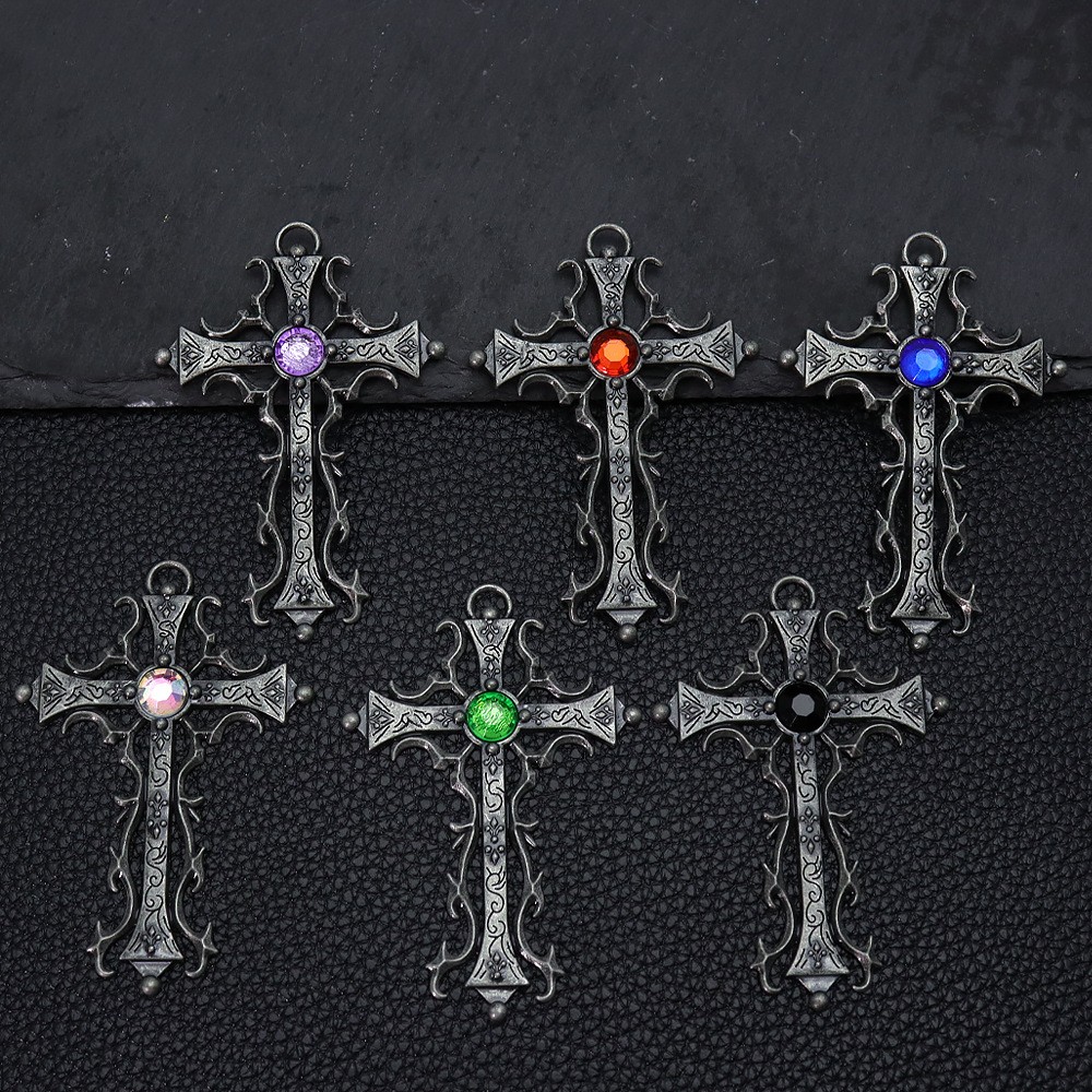 Hip Hop Chain Necklace - 2 buah liontin salib berongga bergaya