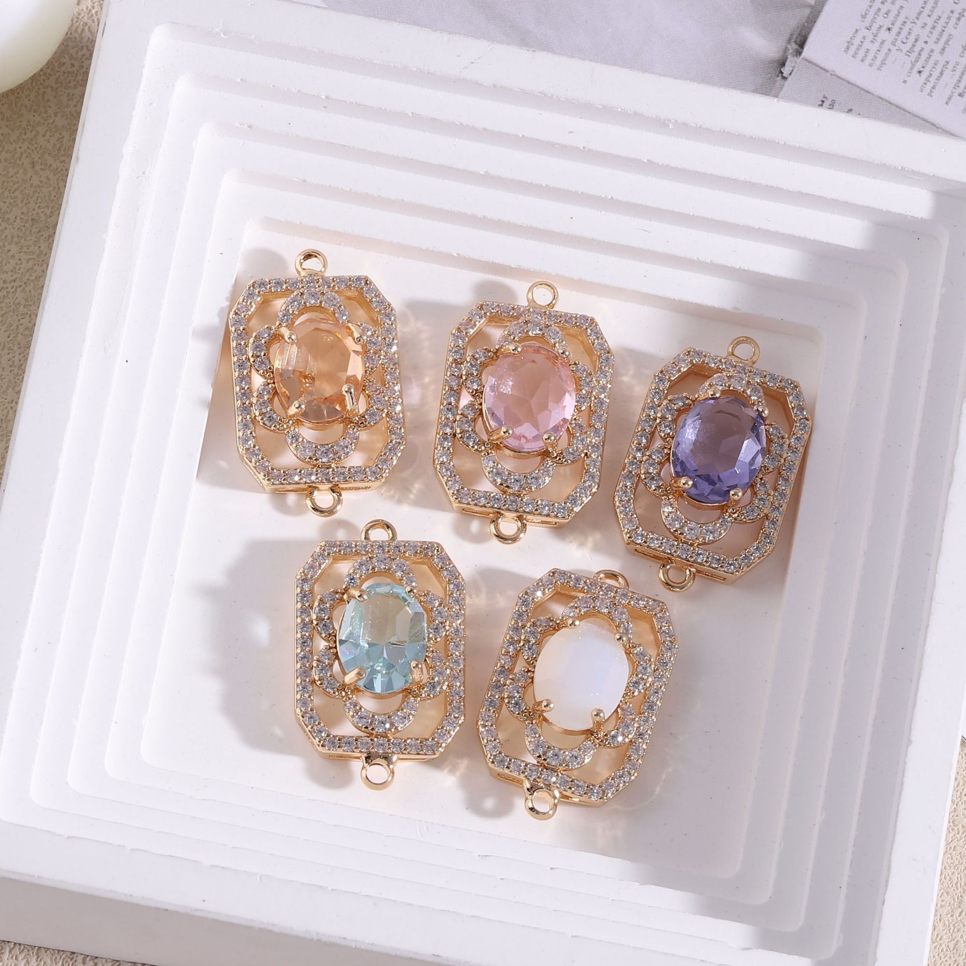 Diamond Stud Earrings - 10 buah/tas bertatahkan berlian persegi panjang