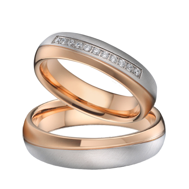 Titanium Steel Ring - Cincin Kawin Berlapis Emas Mawar 18K