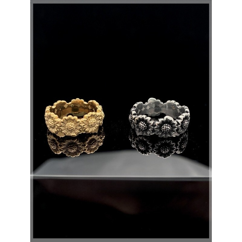Titanium Steel Ring - Cincin Pasangan Bunga Matahari Retro, Cincin