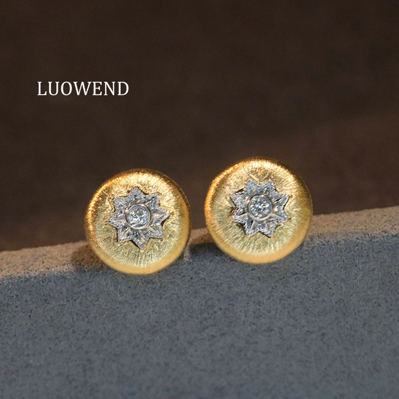 Diamond Stud Earrings - LUOWEND 100% 18K Anting Emas Kuning