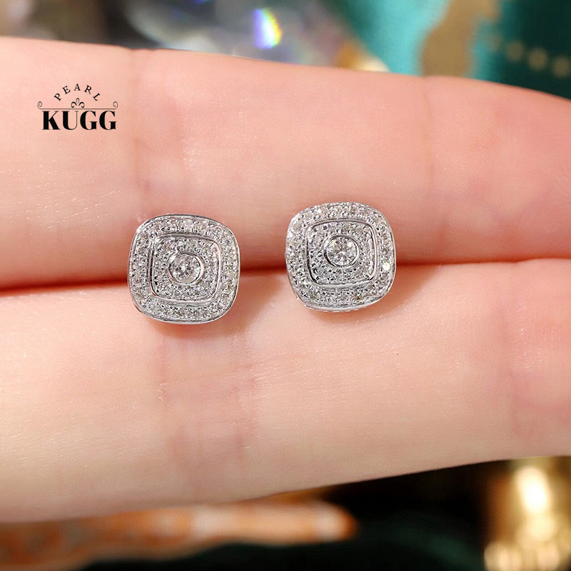 KUGG 100% 18K Anting Emas Puti - Diamond Stud Earrings ulasan dan harga