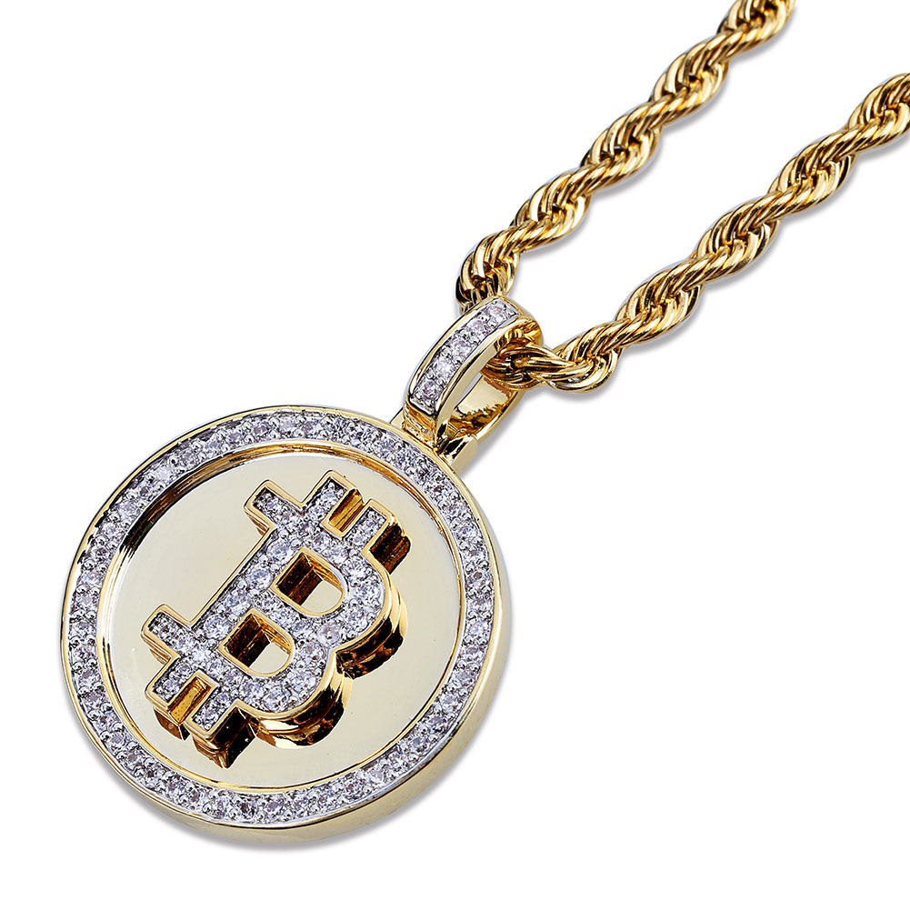 Liontin Bitcoin Berlapis Emas  - Hip Hop Chain Necklace ulasan dan harga