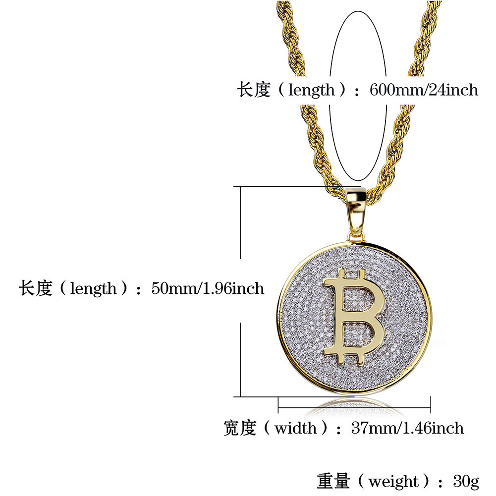 Liontin Bitcoin Berlapis Emas  - Hip Hop Chain Necklace ulasan dan harga